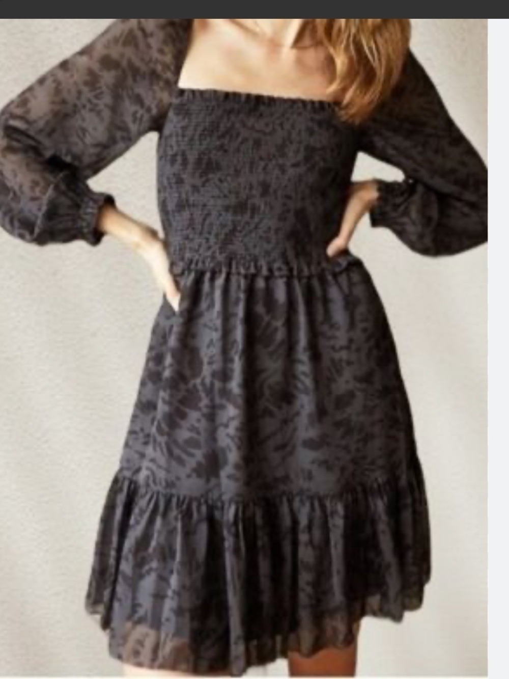 Wilfred Tempest Smocked Floral Long Sleeve Smocked Dress mini dress size XS